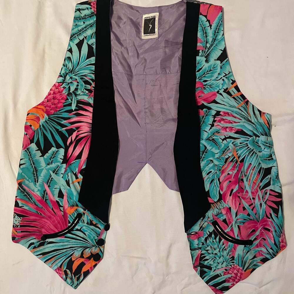Vintage 80s/90s Silk Vest Yvonne O’Gara Unique Floral Tropical Pattern OS